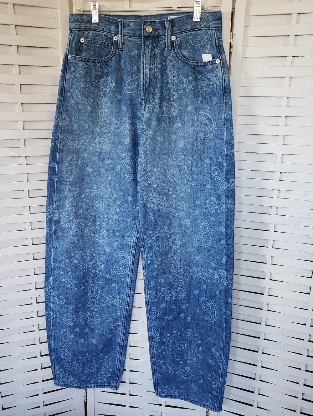 Barrel High Rise Blue Paisley-Print Women's New Jeans Size 28/6T